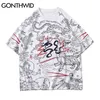 Japan Style T-Shirts Harajuku Streetwear Men Devil Print Short Sleeve Cotton Tshirt Casual Hip Hop Loose Tees Tops Male 210602
