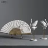 Chinese Zen Crane Fan Creative Living Entrance TV Cabinet Model Room Home Soft Decoration 210414