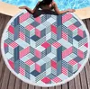 La dernière serviette de plage imprimée ronde de 150 cm, style de motif géométrique, microfibre, glands doux, support de logo personnalisé