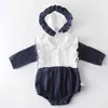 Spring Bodysuit Bodysuits 0-3Y Girl Baby Long Sleeve Cotton Triangle Hat-shirt Climbing Dress Twins clothing 210417
