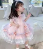 Summer Baby Girl Spanish Lattice Dresses Infant Spain Lolita Princess Ball Gown Children 1st Birthday Baptism Lace Bow G1129