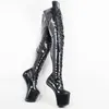 20CM High Heel Fetish absatzlose Gothic-Schnür-Plateau-Huf-Ballett-Lackstiefel EU36-46