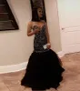Sexy 2022 abiti neri da sera formale elegante donna perline di cristallo senza spalline aperto indietro spettacolo vestito da ballo ragazze africane taglie forti