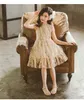 Cute Khaki Dress New 2020 Girls Summer Shiny Rose Lace Princess Dress Piano Clothes Children's Holiday Performance Clothing Q0716