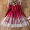 Girls Princess Birthday Party Childern Long Sleeve Clothing Kids Lace Wedding Vestido Children Christmas Tutu Dress 210331