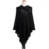 Höst kappa Lång Chic Crochet Tassels Pullovers Womens Capes Hollow Out V Neck Elegantes Cape Coat Mujer Suéteres C06403B 210421