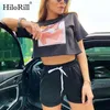 Mode Femmes Deux Pièces Ensemble Accueil Casual Imprimé T-shirt Court Solide Shorts Survêtements Dames Sport Tenue 210508