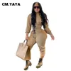 CM.YAYA Activeware Solid Classic Women's Set Mini Sweatsirt Jogger Pantsセットスポーティなトラックスーツフィットネス2個セット衣装Y0625