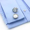 Men's Functional Cufflinks Quality Brass Material Silver Color Real Watch With Battery Cuff Links Whole & Retail214P