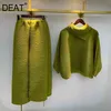 Dat Women Plooited Pak Extra Mate Solid Revers Collar Batwing Mouw Top + Wide Pen Broek Casual Style Herfst 15XF153 211109