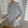 Летняя женская лолита Princess Princess Pajama Sets.tops + Shorts.vintage. Винтажные дамы девочка поворотный воротник Pajamas Set.sleepwear Loungewear 210928