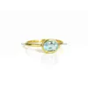 Bague Quartz Topaze Bleue Ovale Lunette Sertie Or Vermeil