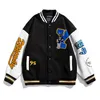 Chaquetas para hombres Carta de dibujos animados Bordado Béisbol Bomber Chaqueta Harajuku Patchwork Oversize Varsity Estilo Parejas Abrigos 2021 Streetwear