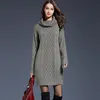 Casual Kleider 2022 Winter Häkeln Pullover Kleid Plus Größe Frühling Frauen Lange Ärmel Rollkragen Schwarz Gestrickte Dame