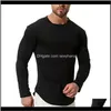 Tees S Mens Clothing Apparel Drop Delivery 2021 Nice Round Neck Longsleeved Tshirts Men Casual Cotton Solid Color Tshirt Bottoming Shirt For