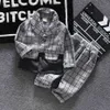 Terno para meninos Set Patchwork Suit para meninos calças xadrezas de menino Big Boy Roupos Spring Autumn Fantaspume infantil 210412