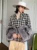 OFTBUY New Luxury Winter Jacket Women Belt Coat Natural Real Silver Fox Fur Plaid Thick Warm Fashion Outerwear Streetwear