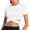 Letnie kobiety ciasne koszule z krótkim rękawem przycięte siłownia topy fitness aktywny trening działa pępki koszulki sporty
