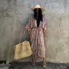Seksi Bikini Kapak-UPS BOHO Baskılı Saçaklı Uzun Kimono Carfigan Tunik Kadın Artı Boyutu Plaj Kıyafeti Swim Suit Kapak Up A751 210420