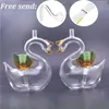 new design Glass Oil Burner Bong Hookah Swan shape bubbler Recycler Water Pipe Dab Rig Bongs for smoking with glass oil pot and hose 2pcs
