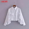 Women Retro White Ruffles Romantic Blouse Long Sleeve Chic Female Shirt Tops 3H187 210416