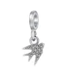Pasuje Pandora Bransoletki 20 sztuk Mini Ptak Kryształ Dangle Wisiorek Charms Koraliki Srebrne Charms Koraliki Dla Kobiet DIY Europejskiej Naszyjnik Biżuteria