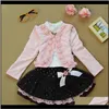 Baby Baby Maternity Drop Delivery 2021 Threepiece Girls Overskirt Knitted Kids Clothing Sets Long Sleeve Coat Skirts Rose Lace Short Dress 31