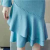 Jesień i wiosna Moda Dwuczęściowy Zestaw Kobiet Sweter Pullover Knitwear i Split Slim Knent Mid Spódnica Eleganckie garnitury 210506