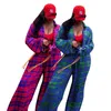 Färgglada plaid tryckta långärmade kapporjacka och hög midja bred benbyxor kontorskvinna 2 stycke outfits för kvinnor som matchar set 210525