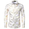 Purple Mens Floral Bronzing Shirt Shiny Flower Luxury Fashion Party Dress s Casual Club Camisa Masculina 210626