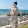 Woman Dress Sashes Autumn Floral Printed Single-breasted Long-sleeve Elegant Vintage Party Vestido Runway Fashion 210603