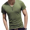 Мужские футболки, летние футболки, одежда, однотонная мужская футболка с коротким рукавом и v-образным вырезом, облегающие поло оптом