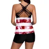 Bikini 2021 Plus Size Badeanzug Damen American Flag Crisscross Back Boyshort Zweiteiler S-5XL Damen Bademode Monokin