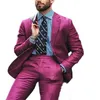 Men's Suits & Blazers 2022 Style Fuchsia 2 Pieces Slim Fit Tuxedos Linen Flat Collar Handsome Bridegroom Wedding Wear Blazer Skinny