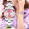 Rosa pulseira feminina relógio pequeno mostrador senhoras vestido relógios de pulso prata aço inoxidável à prova dwaterproof água relojes269c