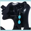 Dangle Jewelrydangle Lustre Sier Plaqué Alliage Couche Ronde Et Vert D'eau Turquoises Pierre Boucles D'oreilles Bijoux De Mode1 Drop Livraison 202