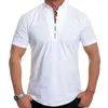 Botão sólido dos homens Verão Manga Curta Slim Fit Tee Casual Camisetas Músculo Top Daily Fashion Wear 210629