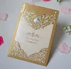 2021 NEUE Romantische Laser Cut Hochzeitseinladungskarte Gold Rot Luxus Floral Elegante Spitze Gefallen Umschläge Hochzeit Party Dekoration