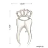 Pins, Brooches Blucome Fashion Crown Tooth Shape Brooch Alloy Crystal Dentist Women Suit Dress Party Clothes Accessories