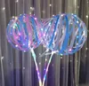 Lysande LED-ballong 20 tums print stripe sträng transparent ballonger med 70cm pol 3 meter linje bröllopsfest dekorationer semester