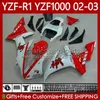 Carénages de moto pour YAMAHA YZF R 1 1000 CC YZF-R1 YZFR1 02 03 00 01 Corps 90No.53 YZF1000 YZF R1 1000CC 2002 2003 2000 2001 YZF-1000 2000-2003 Carrosserie OEM Rouge métallique