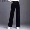 streetwear autumn velvet women s pants female high waist wide leg pants capris for women trousers woman Plus size 5xl 6xl 210412