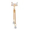 14G Stainless Steel CZ Bowknot Belly Button Ring Chain Dangle Zircon Navel Barbell for Women