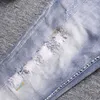 Ly Street Moda Mężczyźni Jeans Retro Light Blue Elastyczna Szczupła Ripped Zniszczony Haft Designer Hip Hop Denim Spodnie E4OE