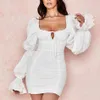 Summer Women Fashion White Mini Dress Sexy Long Sleeve Slash Neck Club Celebrity Runway Party Dresses Vestidos 210423