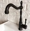 Robinets de lavabo, salle de bains et robinet froid, bec pivotant, Bronze noir, monté sur le pont, évier, robinets d'eau de vanité Tnf386