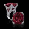 Anneaux de mariage Mode Grand Rouge Crystal Cristal Silver Bague Pour Femmes Engagement Cz Couple Coup Couple Vintage Bijoux Cadeau