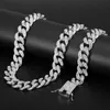 Iced Out Chain Bling Prong Miami Cuban Link Chains Necklaces Full Crystal Rhinestones Clasp Hip Hop Necklace Bracelet Mens X0509