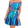 Zomer Sexy Laser Hoge Taille Mini PU lederen rok club party dans glanzende holografische rokken harajuku jk metallic geplooide rokken 210323