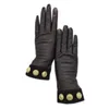 Cinq doigts gants hiver dames poignet mode peau de chèvre noir chaud véritable conduite cuir moto points d'équitation doigt laine L